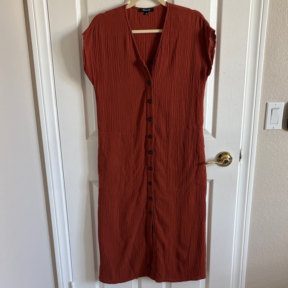 Madewell Rust Button-Front Midi Dress